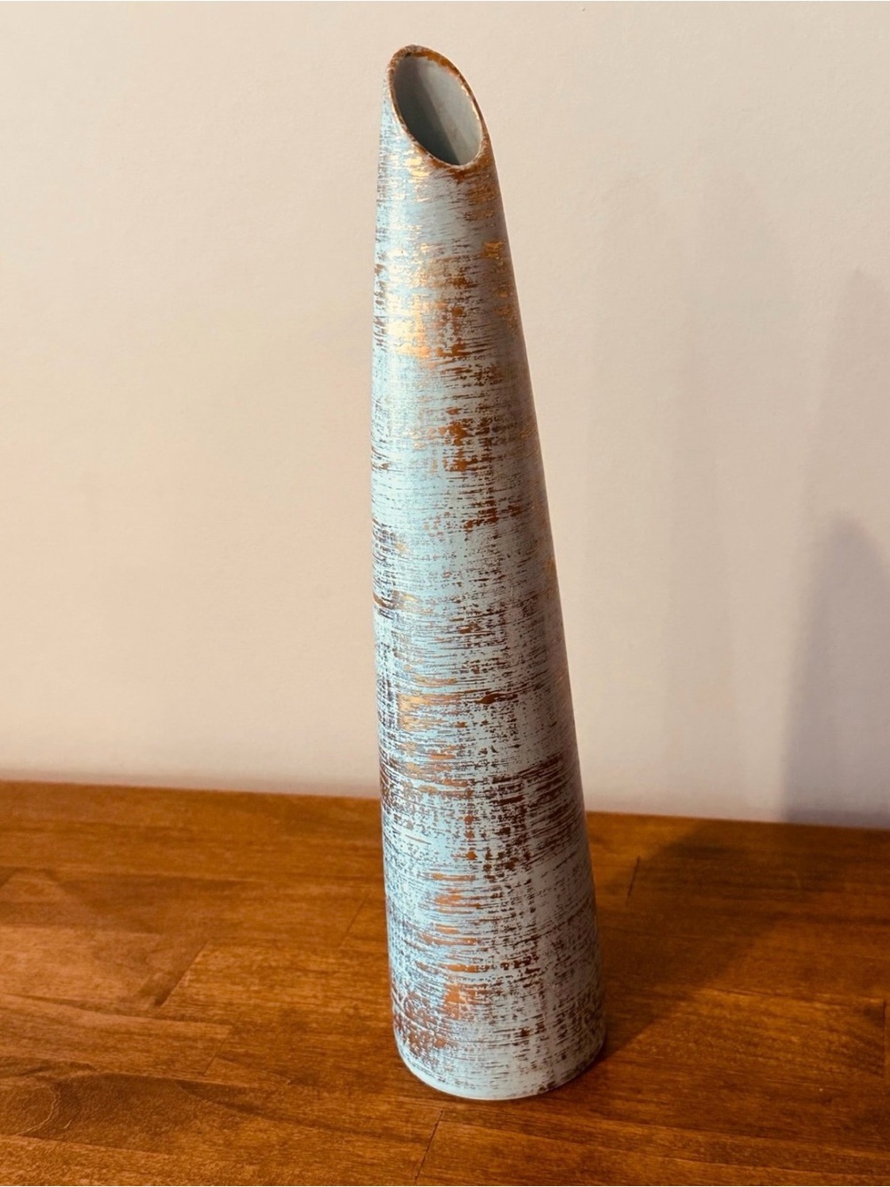 Vintage Unique Pottery Bud Slanted Top Opening Vase